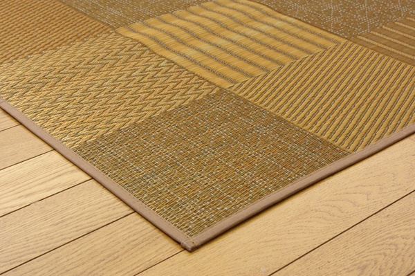 純国産　袋織い草ラグカーペット　「京刺子」　　約191×250㎝　BE　角