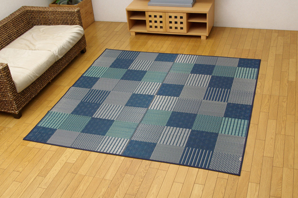 純国産　袋織い草ラグカーペット　「京刺子」　　約191×191㎝　BL　全体