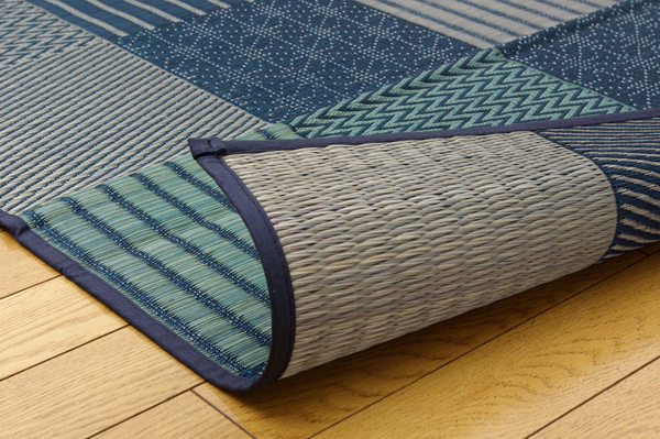 純国産　袋織い草ラグカーペット　「京刺子」　　約191×250㎝　BL　裏
