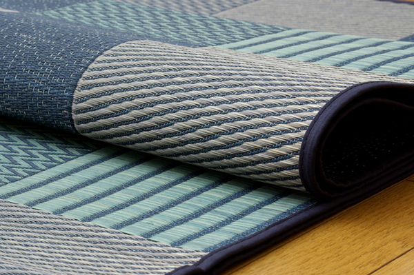 純国産　袋織い草ラグカーペット　「京刺子」　　約191×300㎝　BL　アップ