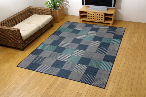 純国産　袋織い草ラグカーペット　「京刺子」　　約191×250㎝　BL　全体