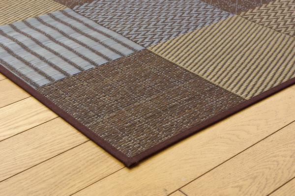純国産　袋織い草ラグカーペット　「京刺子」　　約191×250㎝　BR　角