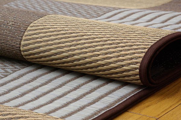 純国産　袋織い草ラグカーペット　「京刺子」　　約191×191㎝　BR　アップ