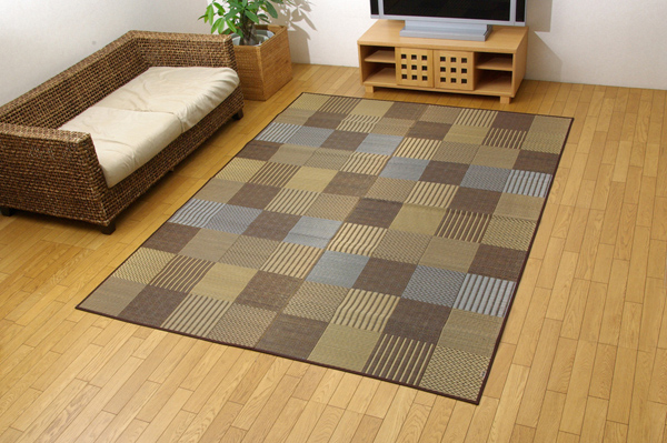 純国産　袋織い草ラグカーペット　「京刺子」　　約191×250㎝　BR　全体