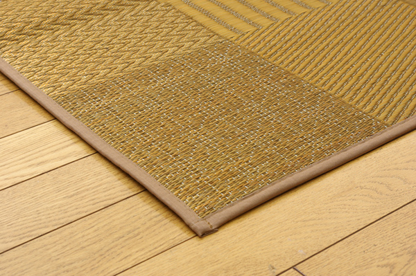 純国産　袋織い草ラグカーペット　「DX京刺子」　　約191×191㎝　BE　角