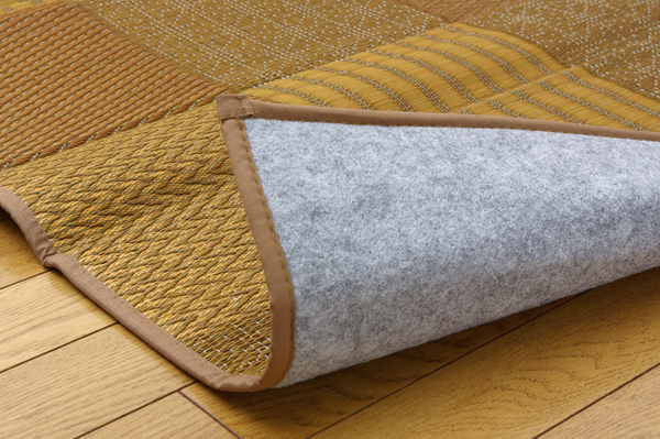 純国産　袋織い草ラグカーペット　「DX京刺子」　　約191×191㎝　BE　裏