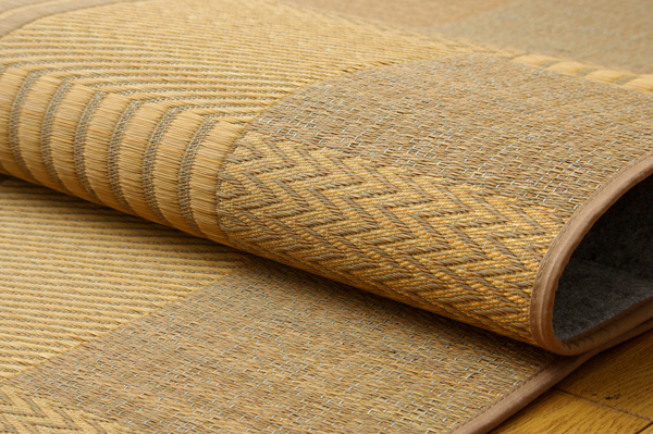 純国産　袋織い草ラグカーペット　「DX京刺子」　　約191×250㎝　BE　アップ