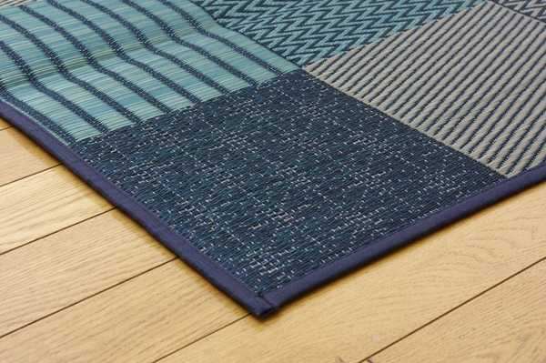 純国産　袋織い草ラグカーペット　「DX京刺子」　　約191×300㎝　BL　角