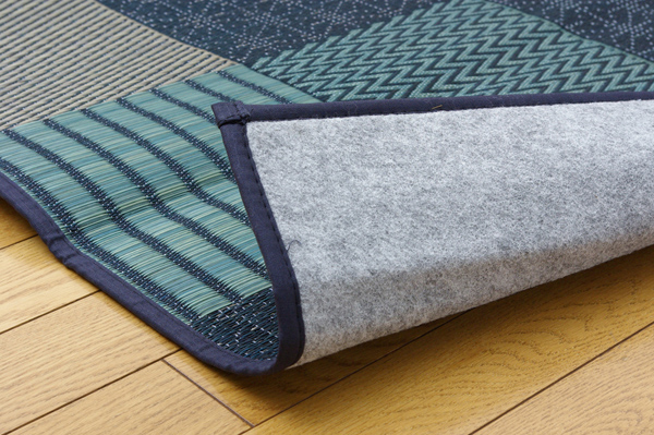 純国産　袋織い草ラグカーペット　「DX京刺子」　　約191×191㎝　BL　裏