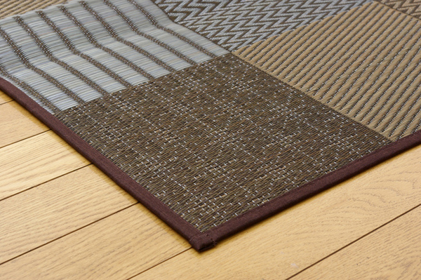 純国産　袋織い草ラグカーペット　「DX京刺子」　　約191×300㎝　BR　角