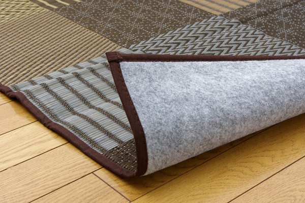 純国産　袋織い草ラグカーペット　「DX京刺子」　　約191×300㎝　BR　裏