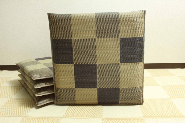 純国産 織込千鳥 い草座布団 「ブロック 5枚組」 約55×55ｃｍ　GRY　全体