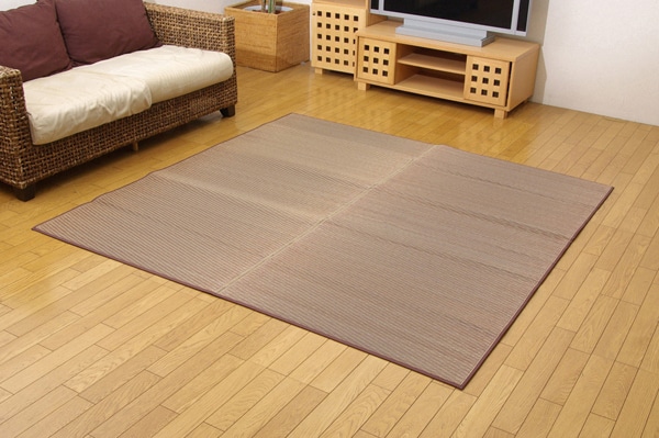 純国産　い草ラグカーペット　「Ｆソリッド」　　約140×200㎝　LBR　全体