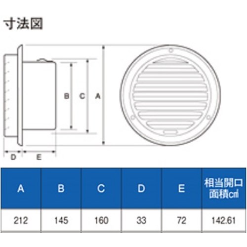 大型ガラリ低圧損型１５０Φ