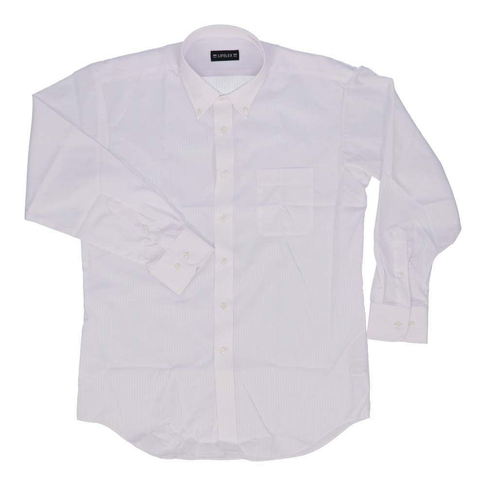 LIFELEX　　形態安定加工シャツ長袖　白色無地ストライプ　ＬＬ 白色無地ストライプ