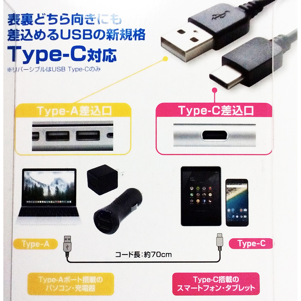 USB タイプC ストレートケーブル 2.4A対応 KN-1735 2.4Aストレートケーブル