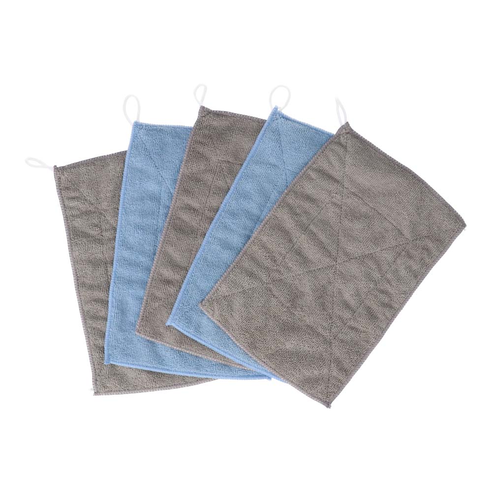 LIFELEX 紐付Ｍファイバー雑巾 ５Ｐ　ＫＧ２１－５７５２ ブルー×２／グレー×３