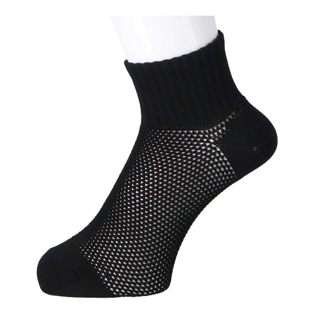 LIFELEX スーパーメッシュ丈長ソックス　丈長　ブラック　２５－２７　無地 ブラック　無地