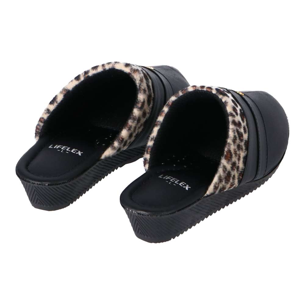 LIFELEX 婦人防寒サンダル　襟ヒョウ柄　ブラック　Ｌ　２３．５－２４．０ｃｍ Ｌ　２３．５－２４．０ｃｍ