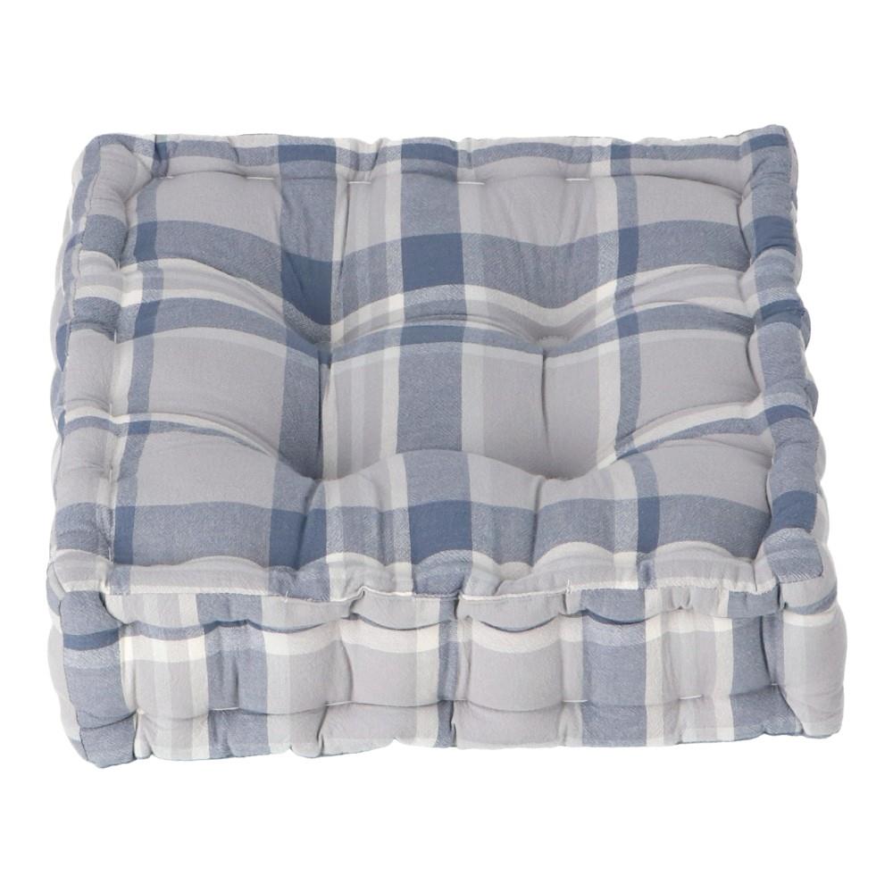 LIFELEX　ウォッシュコットンマチ付クッション　チェック　ネイビー ネイビー