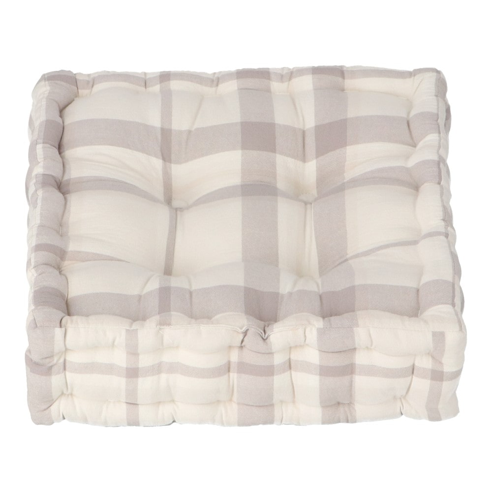 LIFELEX　ウォッシュコットンマチ付クッション　チェック　ベージュ ベージュ