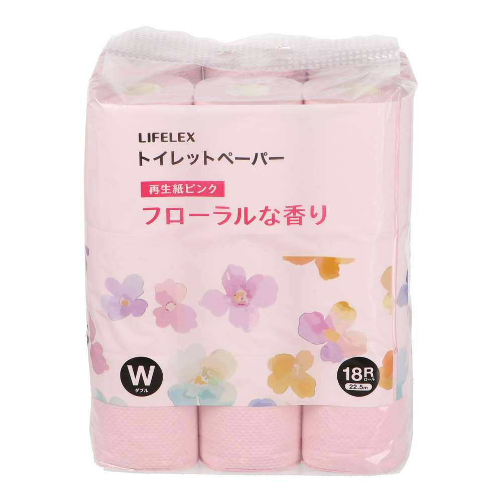 LIFELEX　トイレットペーパー　１８Ｒ　再生紙ピンク香り付き　ダブル２２．５ｍ