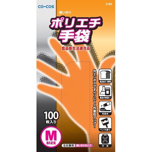 コーコス信岡(CO-COS)　ポリエチ手袋１００枚 Ｚ－90 Ｍ クリア Ｍ クリア