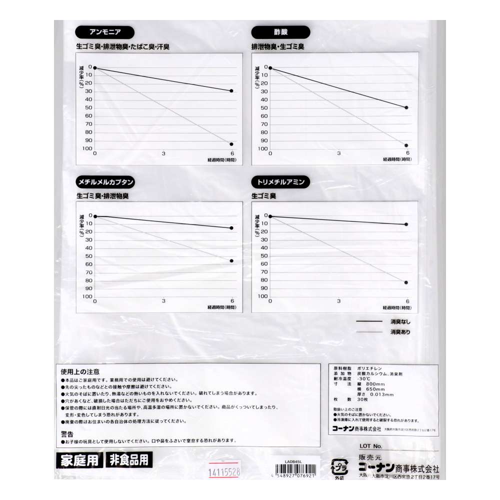 LIFELEX　消臭ごみ袋４５Ｌ　３０Ｐ　６５０×８００×０．０１３　半透明