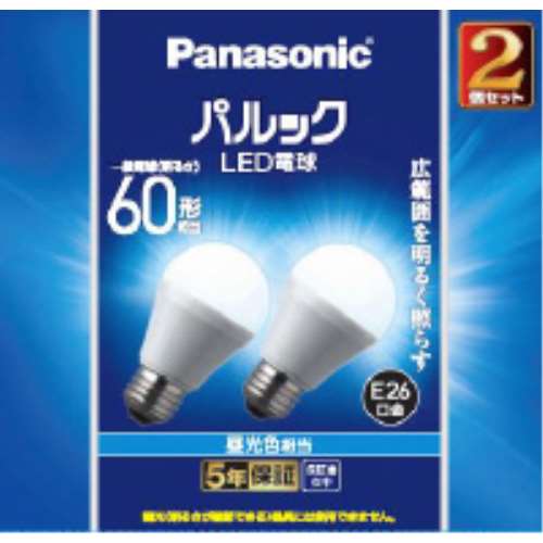 パナソニック　パルック６０Ｗ昼光色２Ｐ　Ｅ２６　ＬＤＡ７Ｄ－Ｇ／Ｋ６　／２Ｔ 昼光色　2P