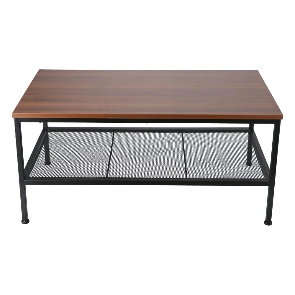 LIFELEX テーブル アイアンテーブル ブラック ロータイプ 木目調 高さ37 コーヒーテーブル センターテーブル 収納付き ブラック 新（幅80×奥行45×高さ37）
