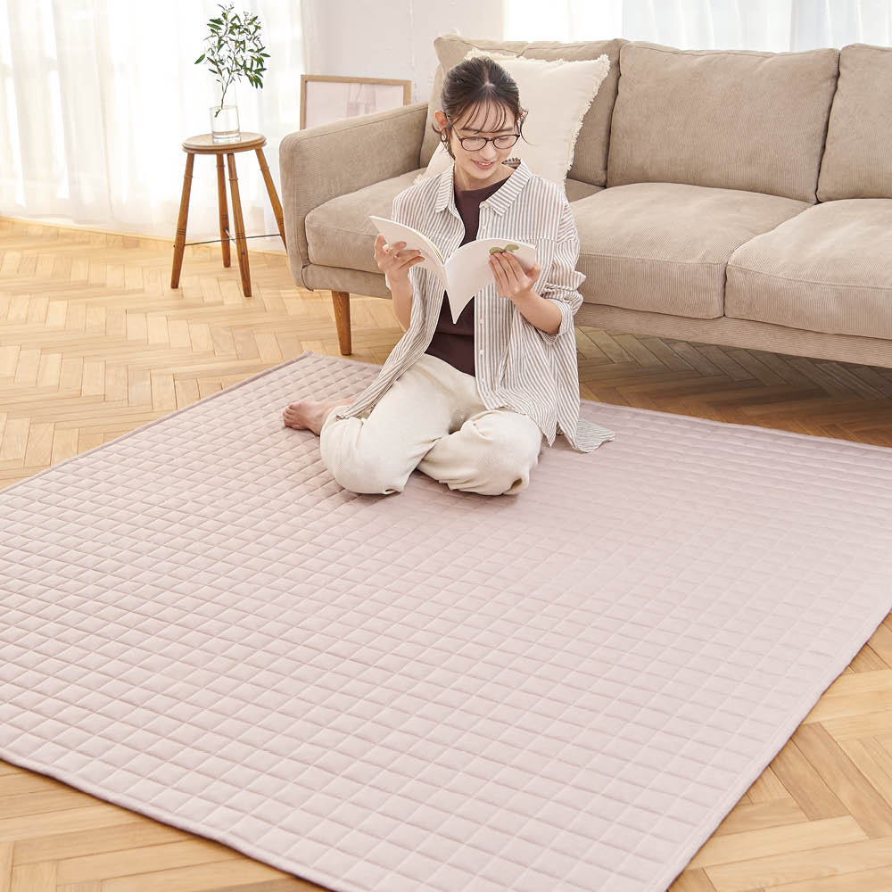 LIFELEX 洗える抗菌防臭ニットキルトラグ 約185×185cmベージュ 185×185cmベージュ