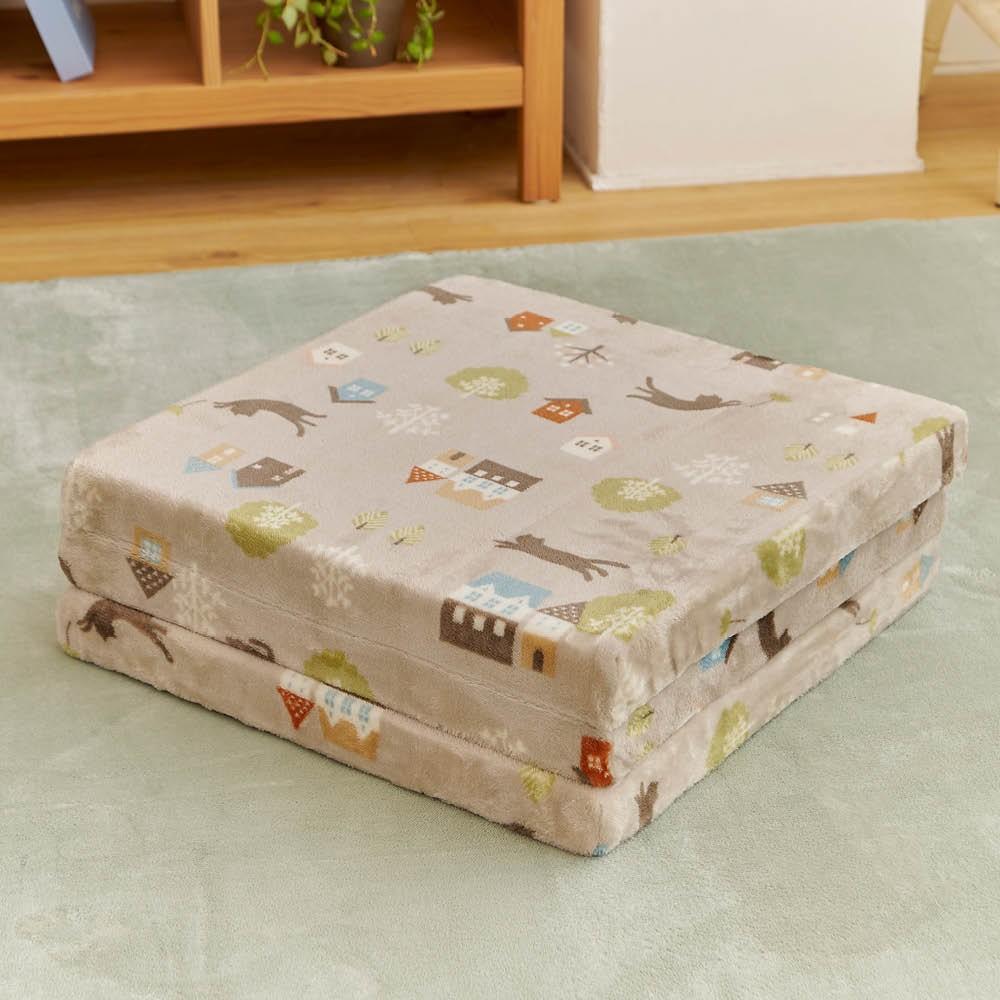 LIFELEX　３ＷＡＹごろ寝クッション　ネコ　５０×１５０×５　グレージュ