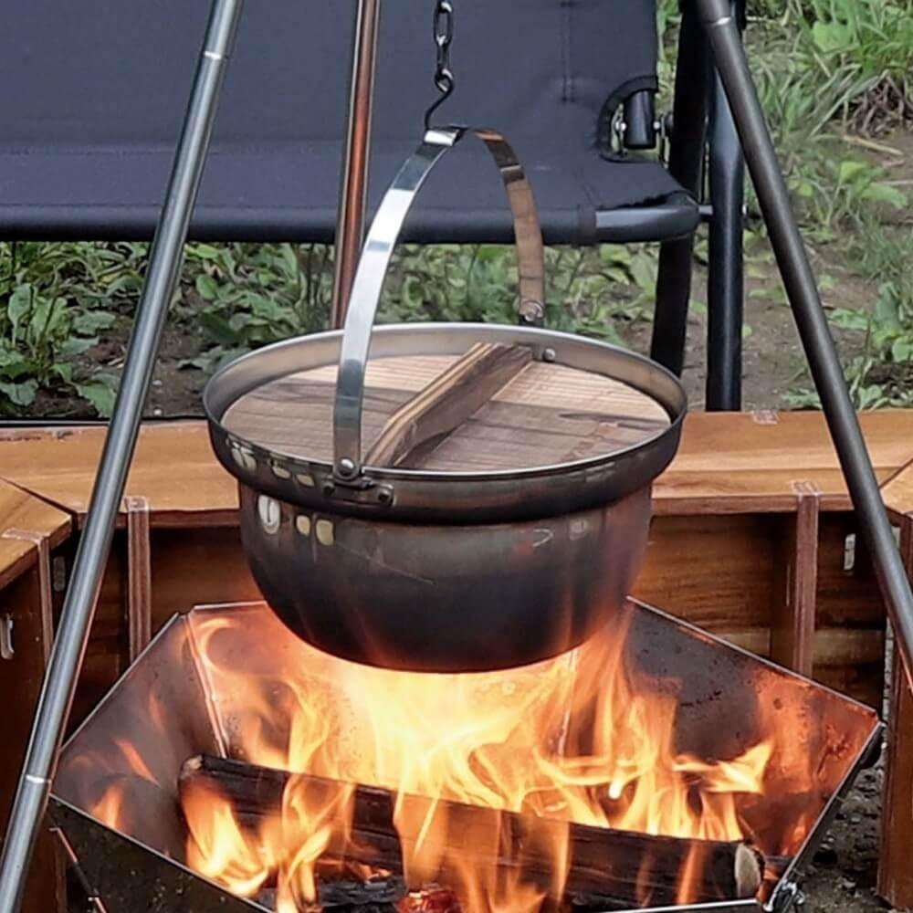 木蓋付きキャンプ焚火鍋 22cm UH-4125 22cm