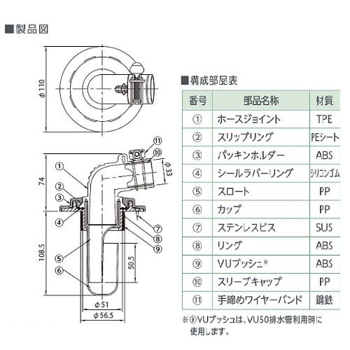 テクノテック　床排水トラップ　RTU-50