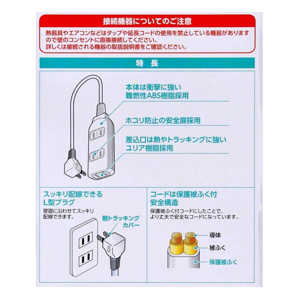 朝日電器 扉付タップ5m白AC3口 TAT-N0350W 5m