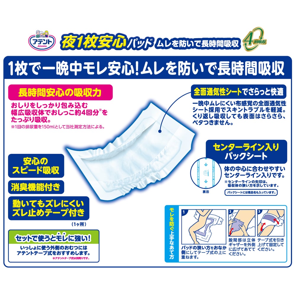 アテント 夜1枚安心パッドムレを防いで長時間吸収4回吸収42枚 介護オムツ 重度 ×６個セット:  ヘルスケア・ベビー・介護|ホームセンターコーナンの通販サイト