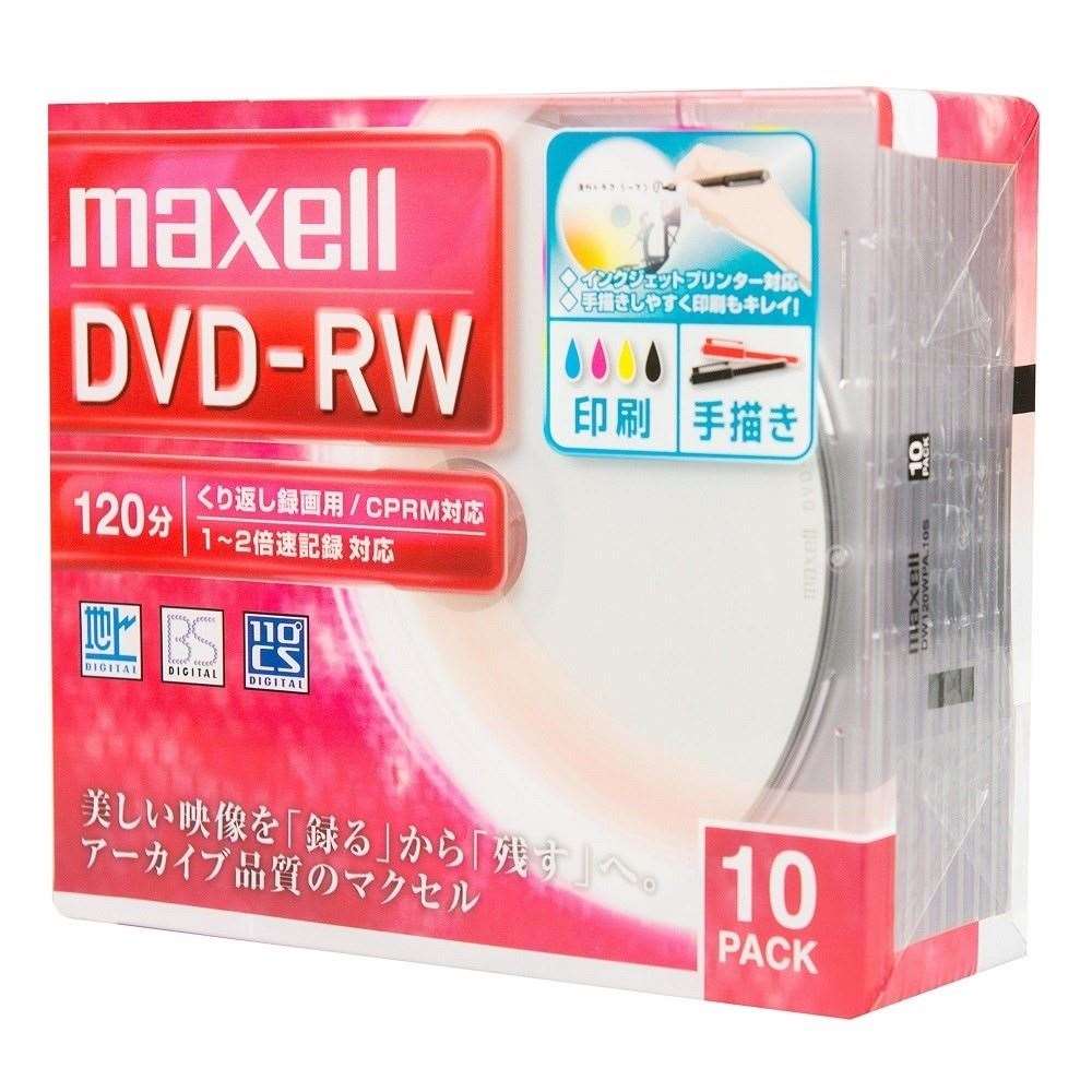 マクセル　録画用ＤＶＤ－ＲＷ　標準１２０分　１－２倍速　ワイドプリンタブルホワイト　１枚ずつ５ｍｍプラケース入　ＤＷ１２０ＷＰＡ．１０Ｓ