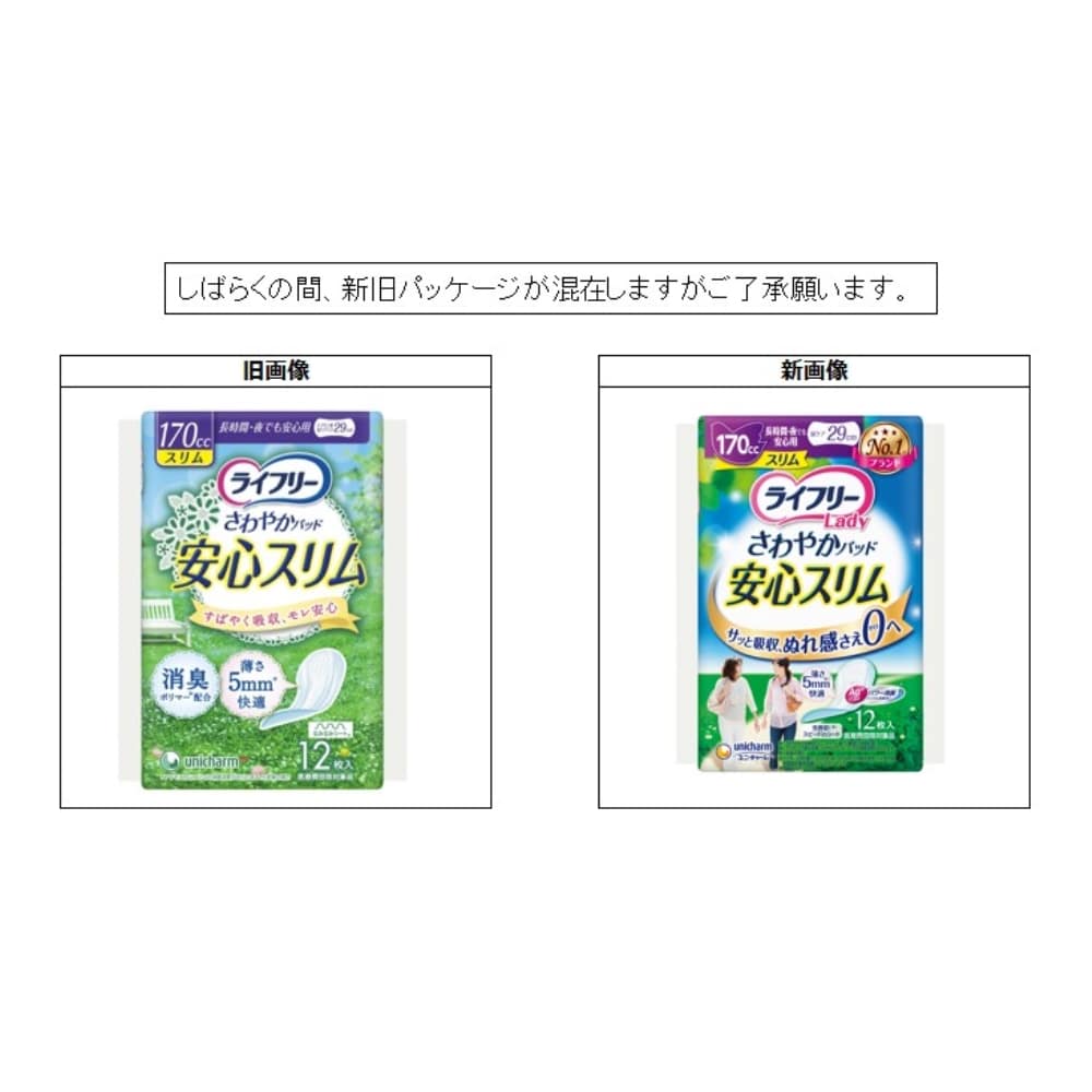 ユニ・チャーム ライフリー さわやかパッドスリム 女性用 170cc 長時間・夜でも安心用 12枚 29cm 170cc