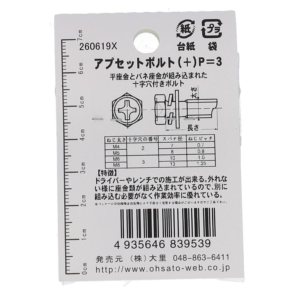 鉄ユニクロめっき アプセット六角ボルト P=3 M4X15