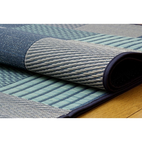 イケヒコ・コーポレーション(IKEHIKO) 　純国産　袋織い草ラグカーペット　『京刺子』　ブルー　１９１×１９１ｃｍ ブルー　１９１×１９１ｃｍ
