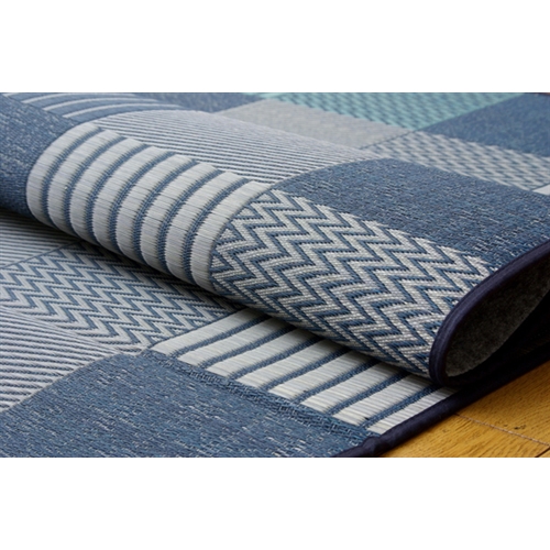 イケヒコ・コーポレーション(IKEHIKO) 　純国産　袋織　い草ラグカーペット　『ＤＸ京刺子』　ブルー　１９１×２５０ｃｍ（裏：不織布） ブルー　１９１×２５０ｃｍ