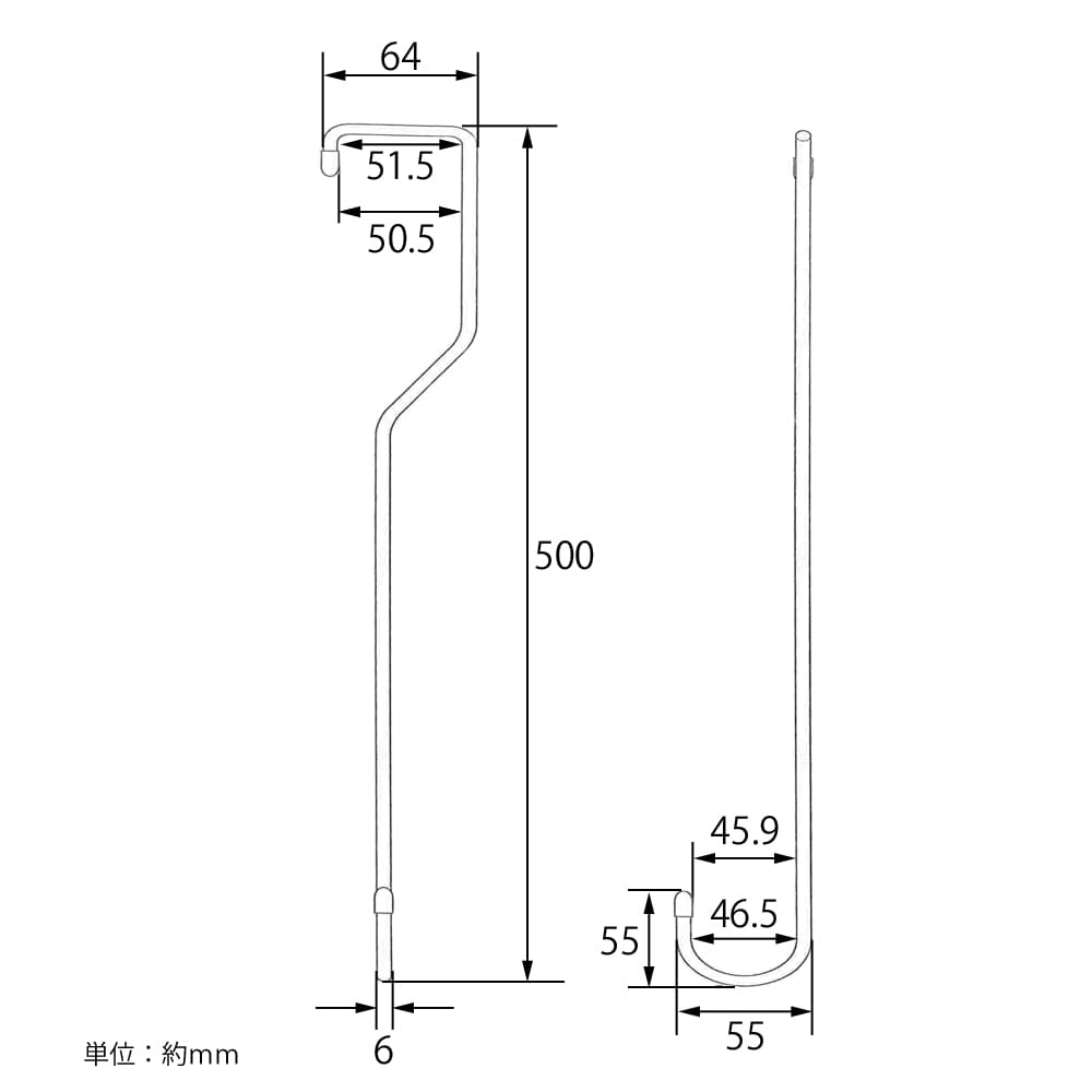 カーポート･ベランダフック6x500Cr