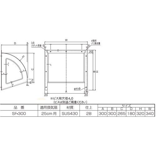 ステンレスフードＳＦ－３００　ＳＵＳ４３０