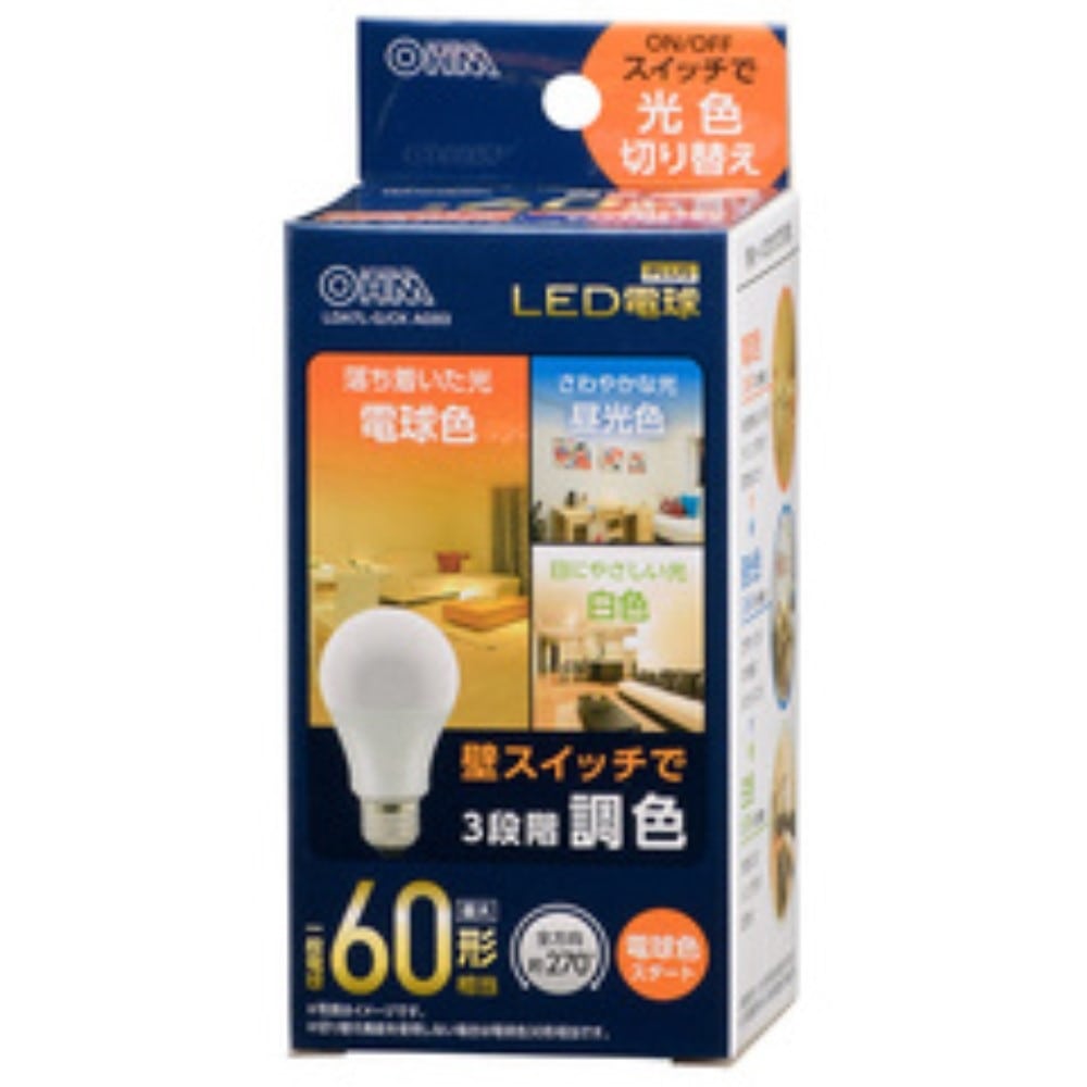 オーム電機　ＬＥＤ電球Ａ　Ｅ２６　７ＷＬスタート調色　LDA7L-G/CK AG93 電球色スタート