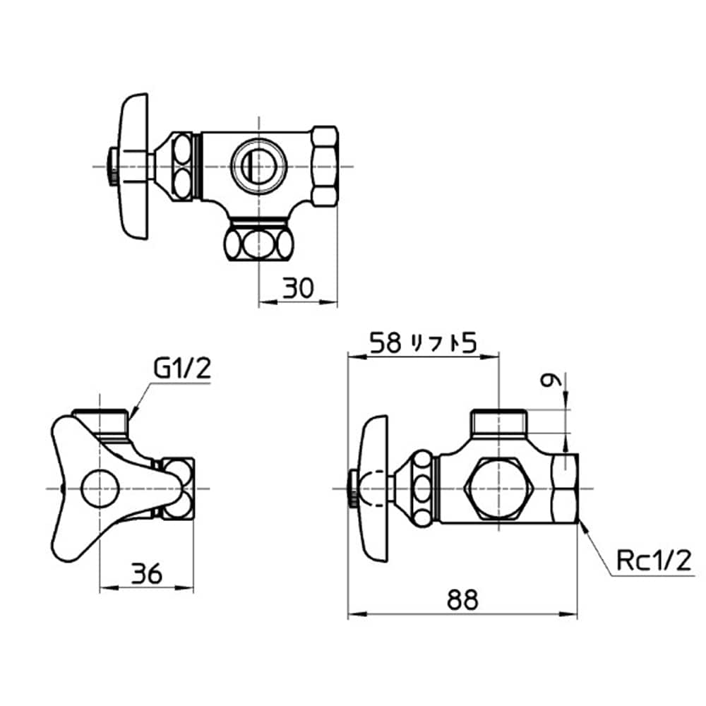 SANEI アングル分岐バルブJB4112-X3-R-13 ライト