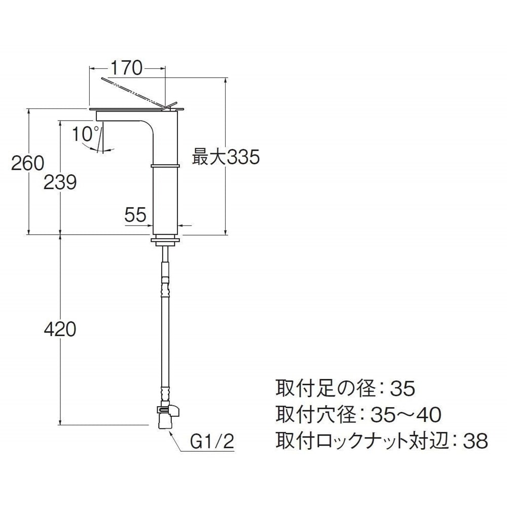 SANEI シングルワンホール洗面混合栓K4731NJV-2T-13 標準地仕様