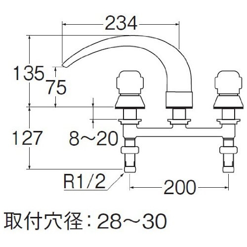 SANEI ツーバルブデッキ混合栓K9160C-L-13X240
