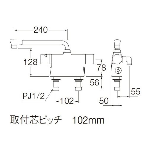 SANEI サーモデッキシャワー混合栓SK785D-L-13(芯ピッチ102mm): 水道 