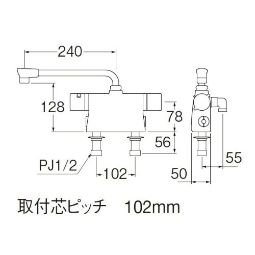 SANEI サーモデッキシャワー混合栓SK785D-L-13 芯ピッチ102mm