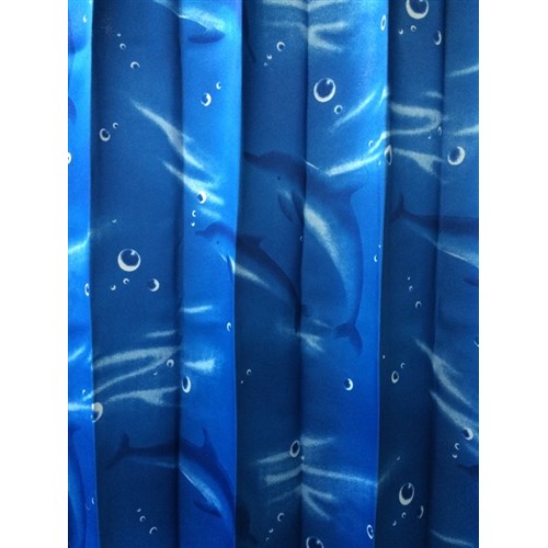 遮光プリントカーテン　「イルカさん」　約１００×１３５ｃｍ　２枚組　ブルー １００×１３５ｃｍ